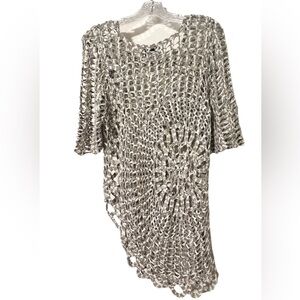 Joseph Ribkoff Asymmetrical Hem Crochet Sweater Tan / White Size M Beach…